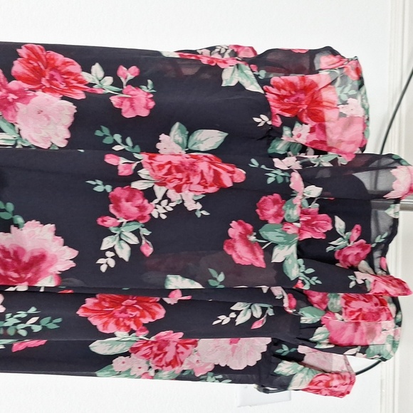 Floral NEW Black Red, Pink Wrap Ruffle Hem Flowy Boho Skater Dress Plus Size 3X - Picture 13 of 16